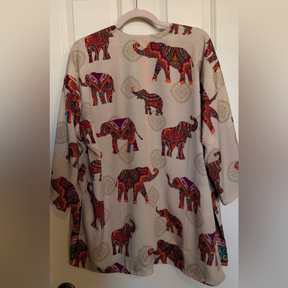 Chico's Multicolor Elephant Print/Reversible Kimono - Picture 3 of 9